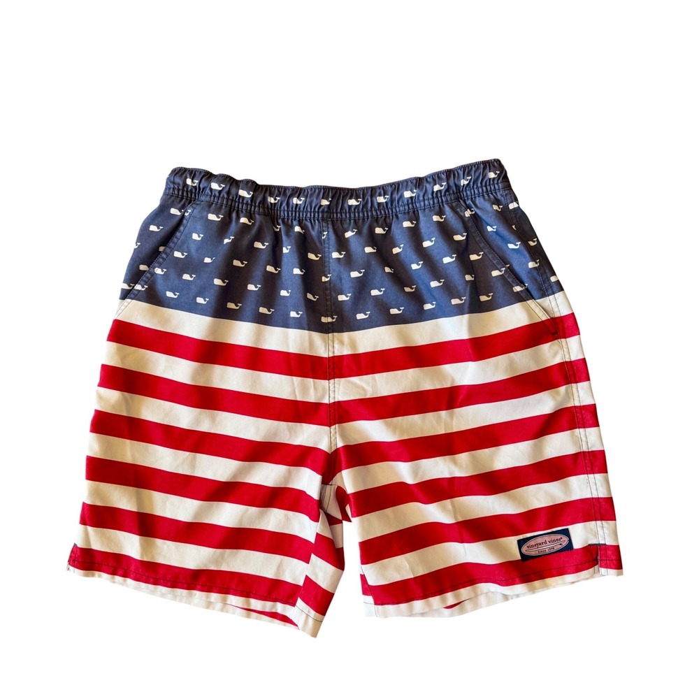Vineyard Vines Mens American Flag Whale Swim Trunks Board Shorts Size Small